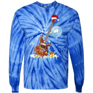 Guitar Santa Hat Christmas Tree Funny Music Loves Xmas Gift Tie-Dye Long Sleeve Shirt