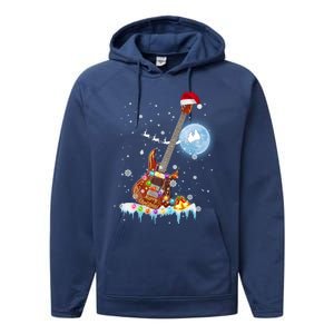 Guitar Santa Hat Christmas Tree Funny Music Loves Xmas Gift Performance Fleece Hoodie