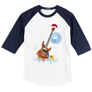 Guitar Santa Hat Christmas Tree Funny Music Loves Xmas Gift Baseball Sleeve Shirt