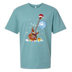 Guitar Santa Hat Christmas Tree Funny Music Loves Xmas Gift Sueded Cloud Jersey T-Shirt