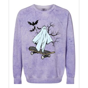 Ghost Skateboard Halloween Costume Adult And Art Skater Gift Colorblast Crewneck Sweatshirt