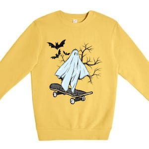 Ghost Skateboard Halloween Costume Adult And Art Skater Gift Premium Crewneck Sweatshirt