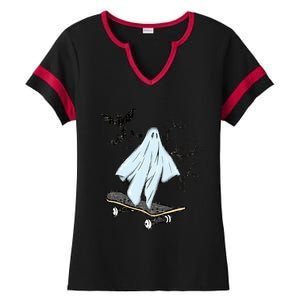 Ghost Skateboard Halloween Costume Adult And Art Skater Gift Ladies Halftime Notch Neck Tee