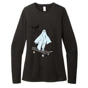 Ghost Skateboard Halloween Costume Adult And Art Skater Gift Womens CVC Long Sleeve Shirt