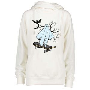 Ghost Skateboard Halloween Costume Adult And Art Skater Gift Womens Funnel Neck Pullover Hood