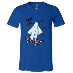 Ghost Skateboard Halloween Costume Adult And Art Skater Gift V-Neck T-Shirt