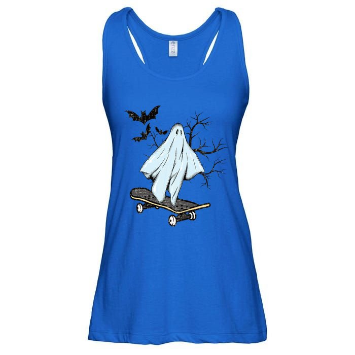 Ghost Skateboard Halloween Costume Adult And Art Skater Gift Ladies Essential Flowy Tank