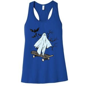 Ghost Skateboard Halloween Costume Adult And Art Skater Gift Women's Racerback Tank