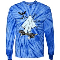 Ghost Skateboard Halloween Costume Adult And Art Skater Gift Tie-Dye Long Sleeve Shirt