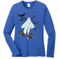 Ghost Skateboard Halloween Costume Adult And Art Skater Gift Ladies Long Sleeve Shirt