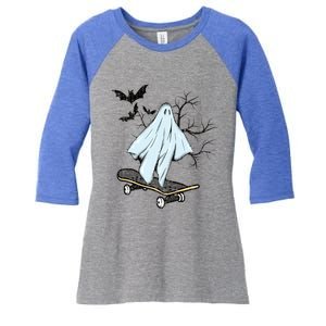 Ghost Skateboard Halloween Costume Adult And Art Skater Gift Women's Tri-Blend 3/4-Sleeve Raglan Shirt