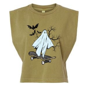 Ghost Skateboard Halloween Costume Adult And Art Skater Gift Garment-Dyed Women's Muscle Tee