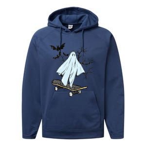 Ghost Skateboard Halloween Costume Adult And Art Skater Gift Performance Fleece Hoodie