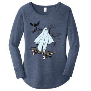 Ghost Skateboard Halloween Costume Adult And Art Skater Gift Women's Perfect Tri Tunic Long Sleeve Shirt