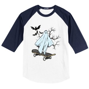 Ghost Skateboard Halloween Costume Adult And Art Skater Gift Baseball Sleeve Shirt