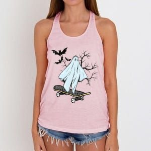 Ghost Skateboard Halloween Costume Adult And Art Skater Gift Women's Knotted Racerback Tank