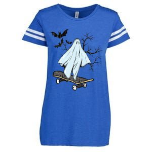 Ghost Skateboard Halloween Costume Adult And Art Skater Gift Enza Ladies Jersey Football T-Shirt