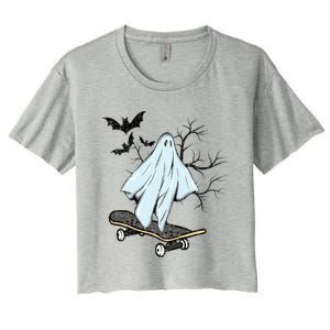 Ghost Skateboard Halloween Costume Adult And Art Skater Gift Women's Crop Top Tee