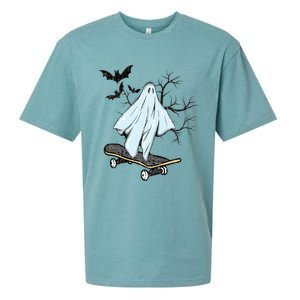 Ghost Skateboard Halloween Costume Adult And Art Skater Gift Sueded Cloud Jersey T-Shirt