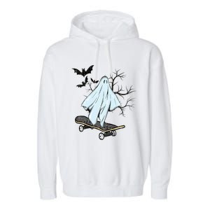 Ghost Skateboard Halloween Costume Adult And Art Skater Gift Garment-Dyed Fleece Hoodie