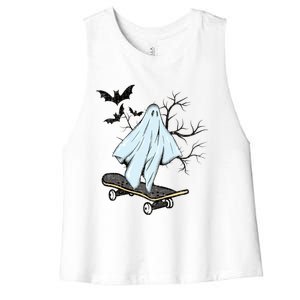 Ghost Skateboard Halloween Costume Adult And Art Skater Gift Women's Racerback Cropped Tank