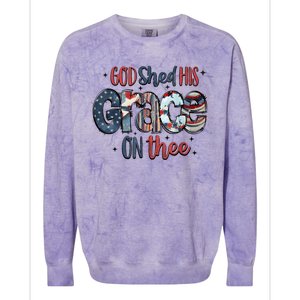 God Shed His Grace On Thee 4th Of July Groovy Patriotic Colorblast Crewneck Sweatshirt