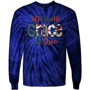 God Shed His Grace On Thee 4th Of July Groovy Patriotic Tie-Dye Long Sleeve Shirt