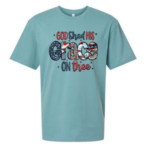 God Shed His Grace On Thee 4th Of July Groovy Patriotic Sueded Cloud Jersey T-Shirt