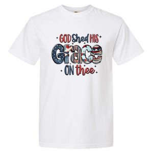 God Shed His Grace On Thee 4th Of July Groovy Patriotic Garment-Dyed Heavyweight T-Shirt