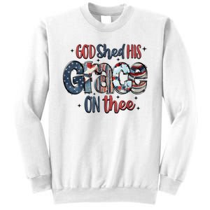 God Shed His Grace On Thee 4th Of July Groovy Patriotic Sweatshirt