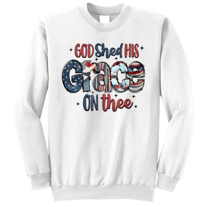 God Shed His Grace On Thee 4th Of July Groovy Patriotic Sweatshirt