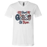 God Shed His Grace On Thee 4th Of July Groovy Patriotic V-Neck T-Shirt