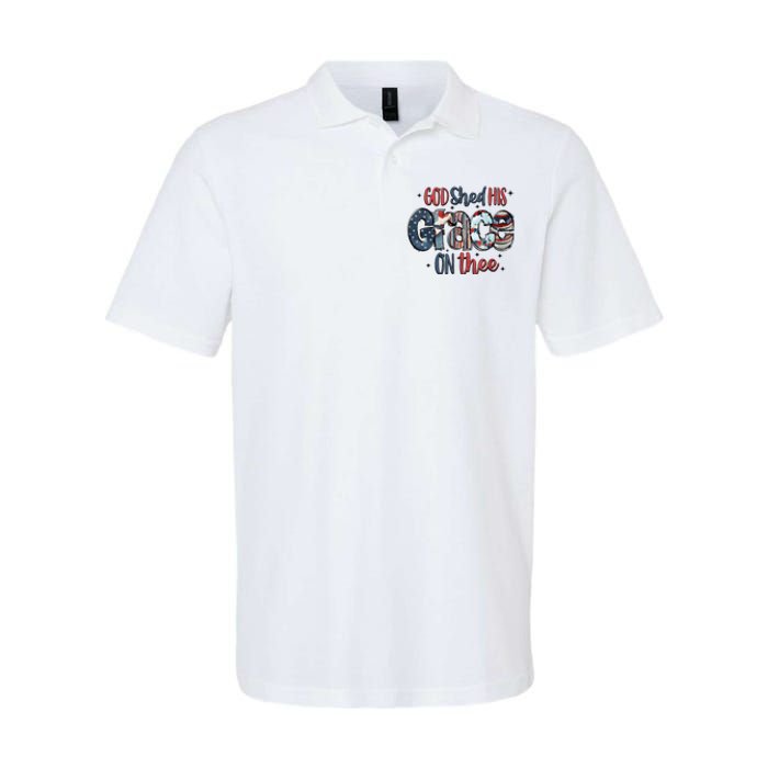 God Shed His Grace On Thee 4th Of July Groovy Patriotic Softstyle Adult Sport Polo