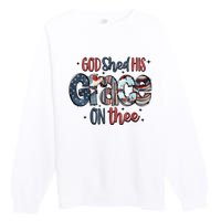 God Shed His Grace On Thee 4th Of July Groovy Patriotic Premium Crewneck Sweatshirt