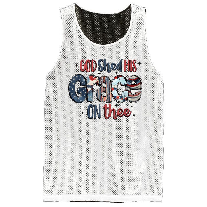 God Shed His Grace On Thee 4th Of July Groovy Patriotic Mesh Reversible Basketball Jersey Tank