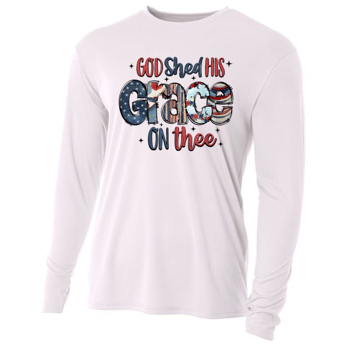 God Shed His Grace On Thee 4th Of July Groovy Patriotic Cooling Performance Long Sleeve Crew