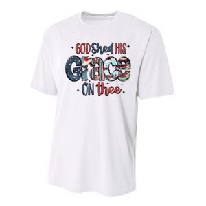 God Shed His Grace On Thee 4th Of July Groovy Patriotic Performance Sprint T-Shirt