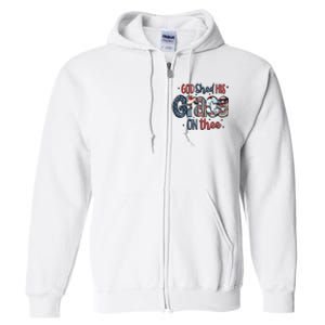 God Shed His Grace On Thee 4th Of July Groovy Patriotic Full Zip Hoodie