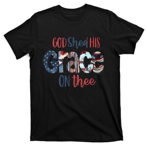 God Shed His Grace On Thee 4th Of July Groovy Patriotic T-Shirt