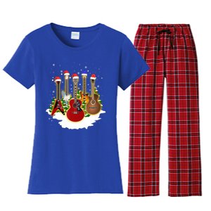 Guitar Santa Hat Christmas Tree Guitar Lovers Xmas Funny Gift Women's Flannel Pajama Set