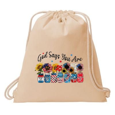 God Shed His Grace On Thee 4th Of July Sunflowers Patriotic Drawstring Bag