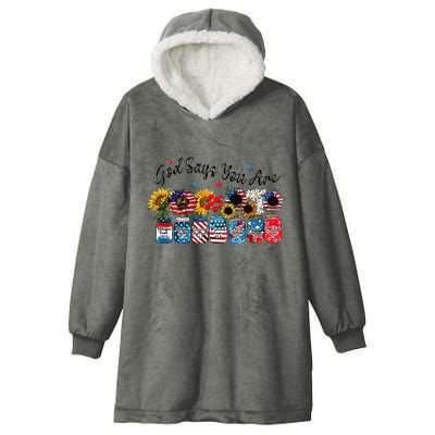 God Shed His Grace On Thee 4th Of July Sunflowers Patriotic Hooded Wearable Blanket