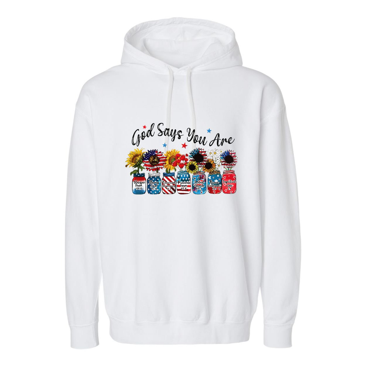 God Shed His Grace On Thee 4th Of July Sunflowers Patriotic Garment-Dyed Fleece Hoodie