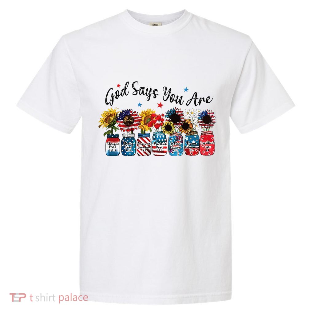 God Shed His Grace On Thee 4th Of July Sunflowers Patriotic Garment-Dyed Heavyweight T-Shirt