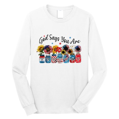 God Shed His Grace On Thee 4th Of July Sunflowers Patriotic Long Sleeve Shirt