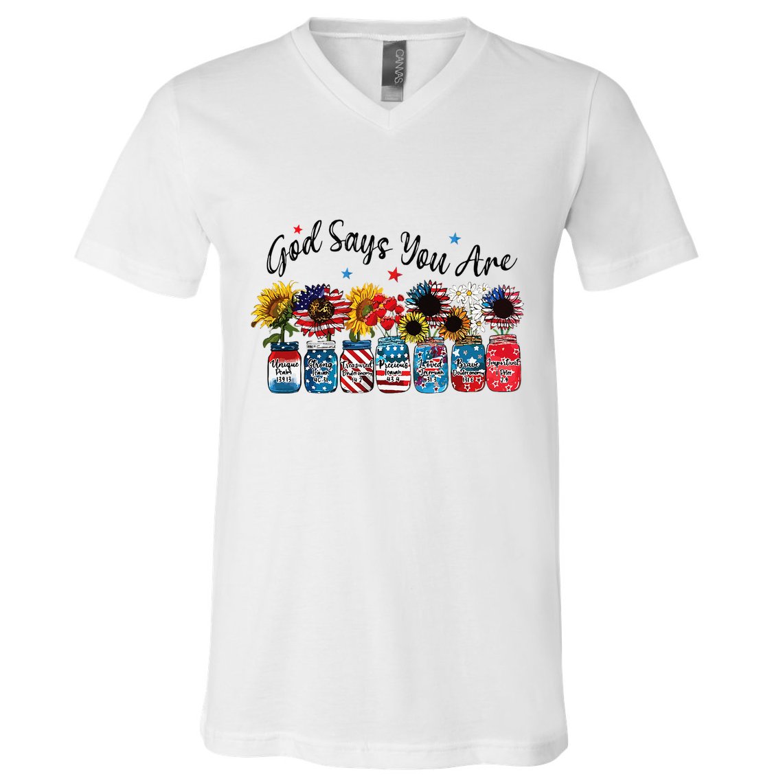 God Shed His Grace On Thee 4th Of July Sunflowers Patriotic V-Neck T-Shirt