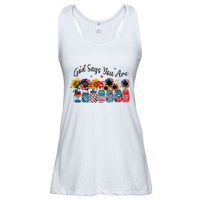 God Shed His Grace On Thee 4th Of July Sunflowers Patriotic Ladies Essential Flowy Tank