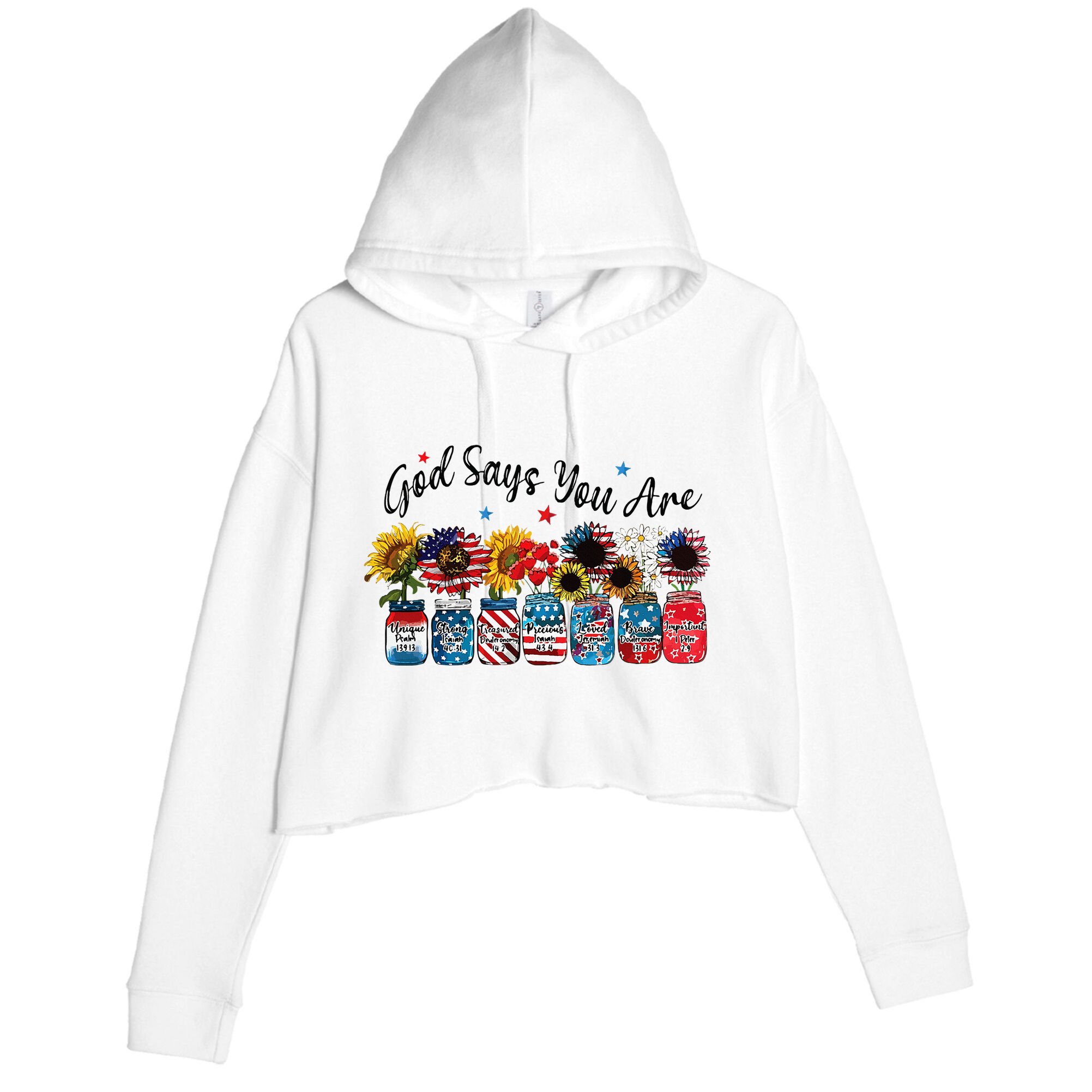 God Shed His Grace On Thee 4th Of July Sunflowers Patriotic Crop Fleece Hoodie