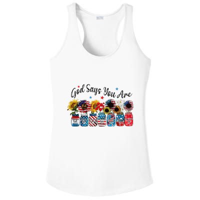 God Shed His Grace On Thee 4th Of July Sunflowers Patriotic Ladies PosiCharge Competitor Racerback Tank
