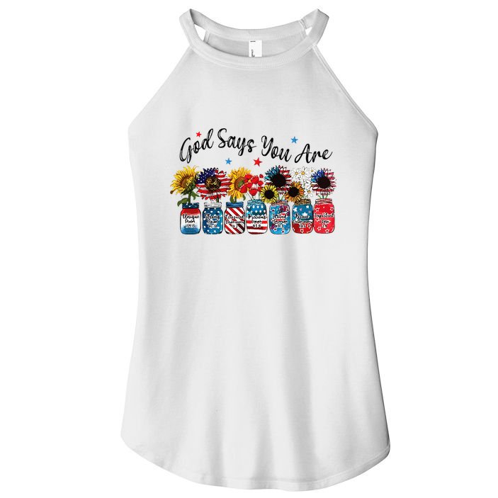 God Shed His Grace On Thee 4th Of July Sunflowers Patriotic Women's Perfect Tri Rocker Tank